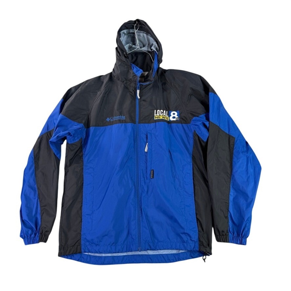 Columbia‎ Windbreaker Jacket Men Small Blue Black Local 8 News ABC Hooded Zip